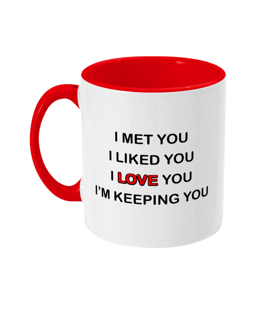 I Met You I Liked You I Love You I'm Keeping You Mug Bowers Typography